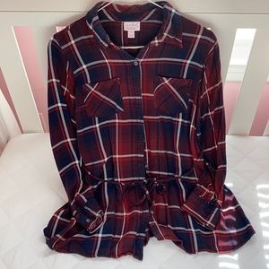Isabel Maternity Red Plaid Collared Top